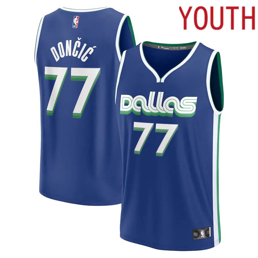 Youth Dallas Mavericks #77 Luka Doncic Fanatics Branded Blue City Edition Fastbreak NBA Jersey->youth nba jersey->Youth Jersey
